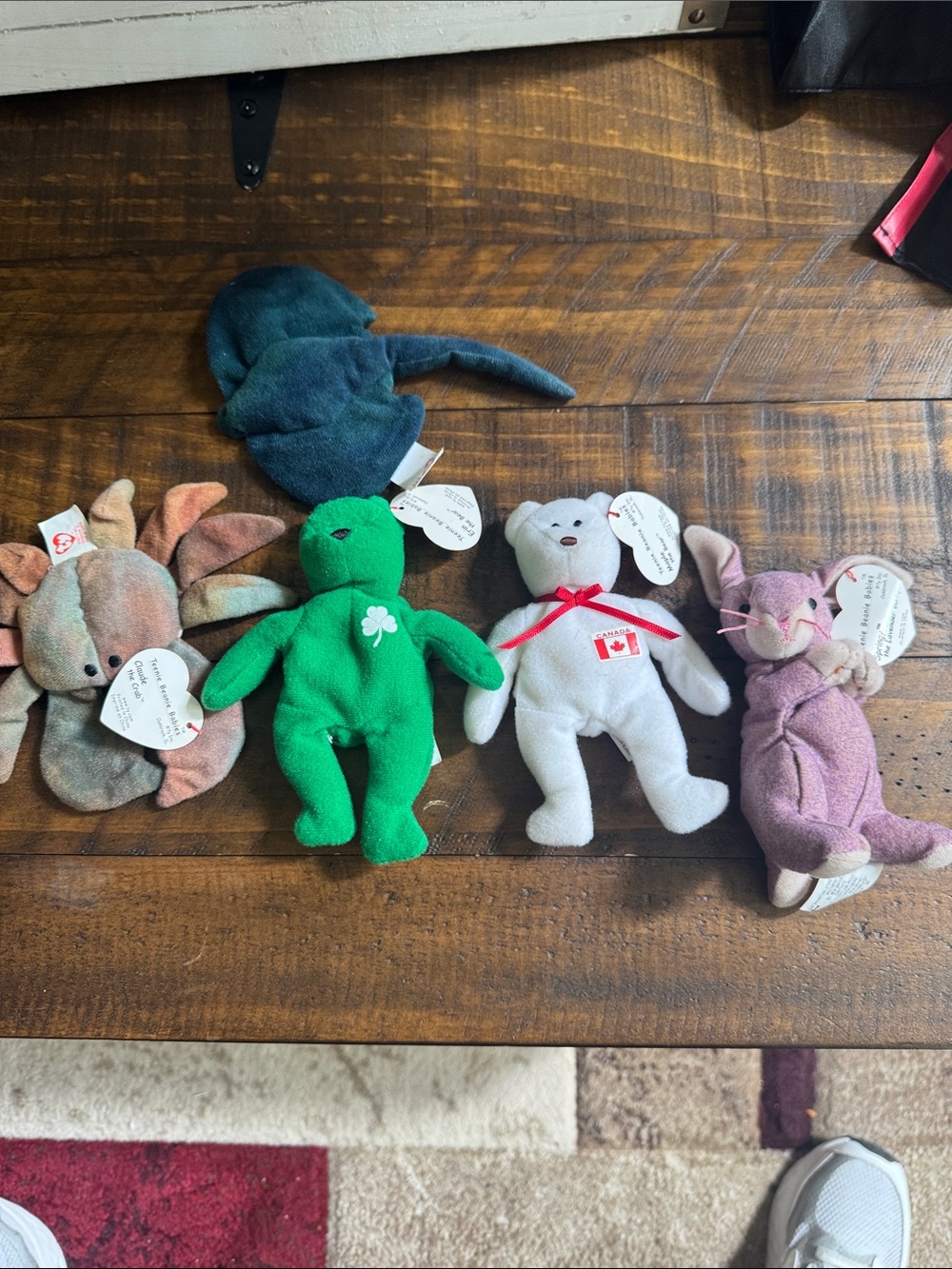 Assorted Beanie Babies Shamrock, Canada Bear, Bunny, octopus and stingray